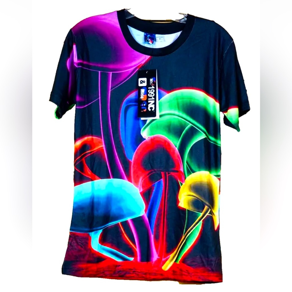 Mushroom Rainbow Print Drifit Shirt Men's Size Medium Mr 1991 & Miss GO Inc
